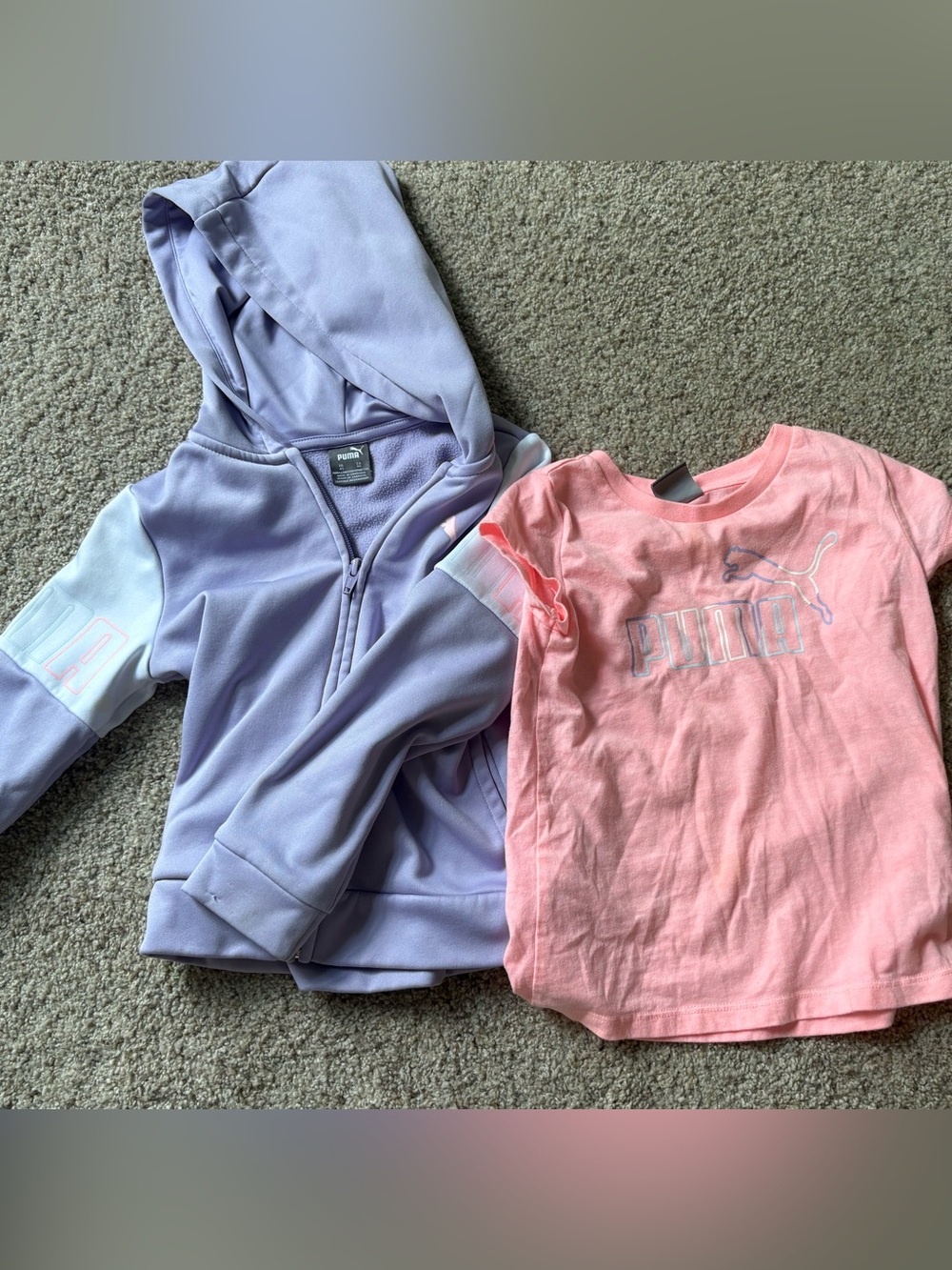 PUMA Girls 4T 2-Piece Set Pink Logo T-Shirt & Purple Fleece Zip Hoodie
